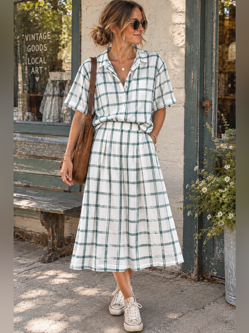 Weathervane Vintage Plaid Windowpane Skirt and Matching Top USA Union Made
